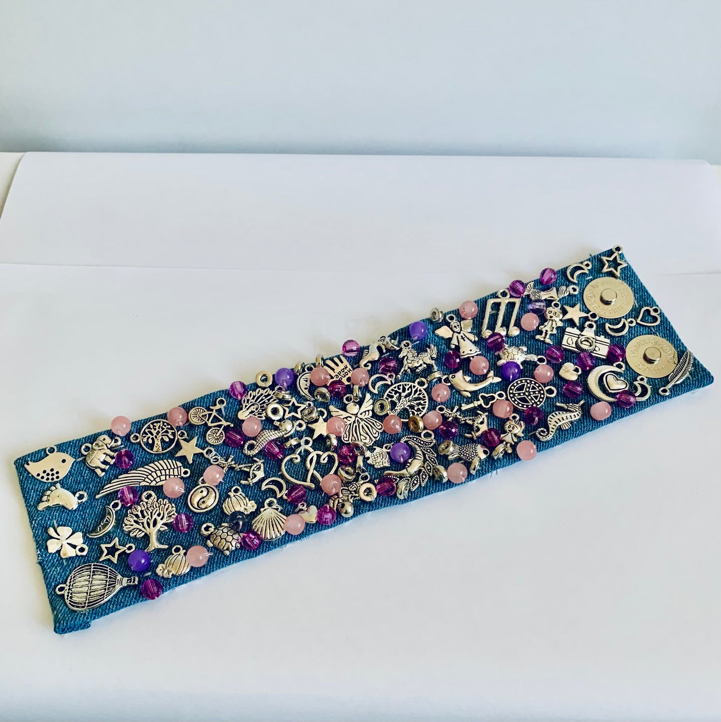 Angela Denim Bracelet with Charms & Beads– Boho Chic Jewelry