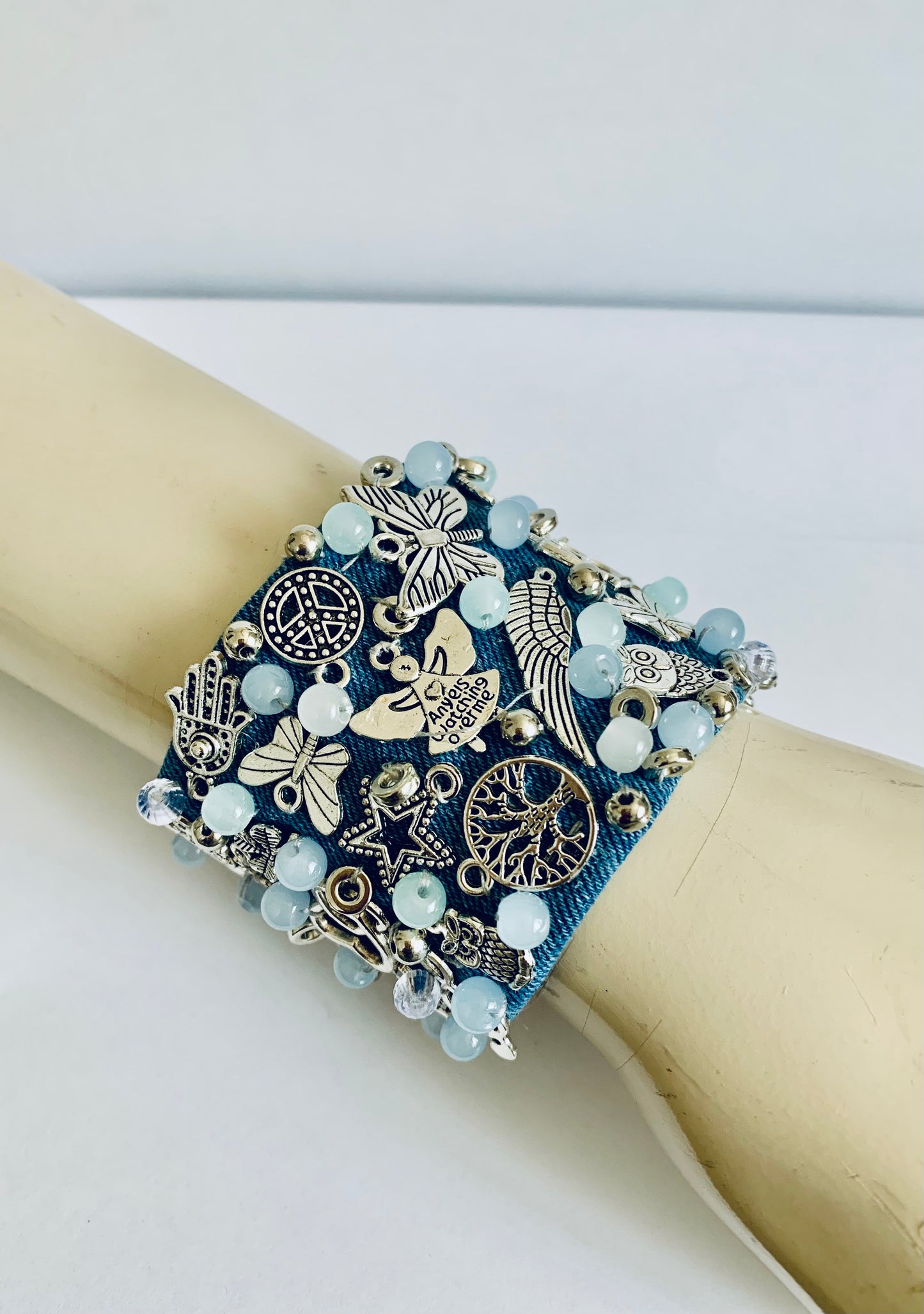 Angel Denim Bracelet with Charms & Beads– Boho Chic