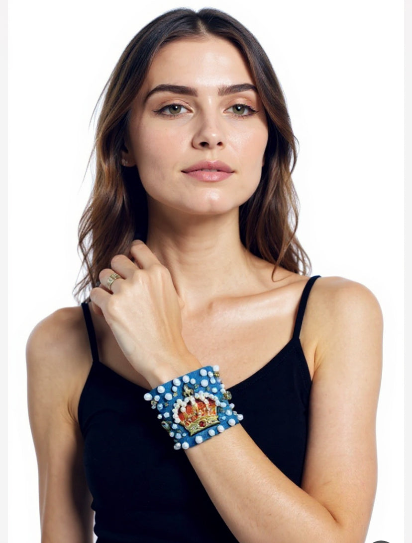 Crown Denim Bracelet with Charms & Beads– Boho Chic Jewelry