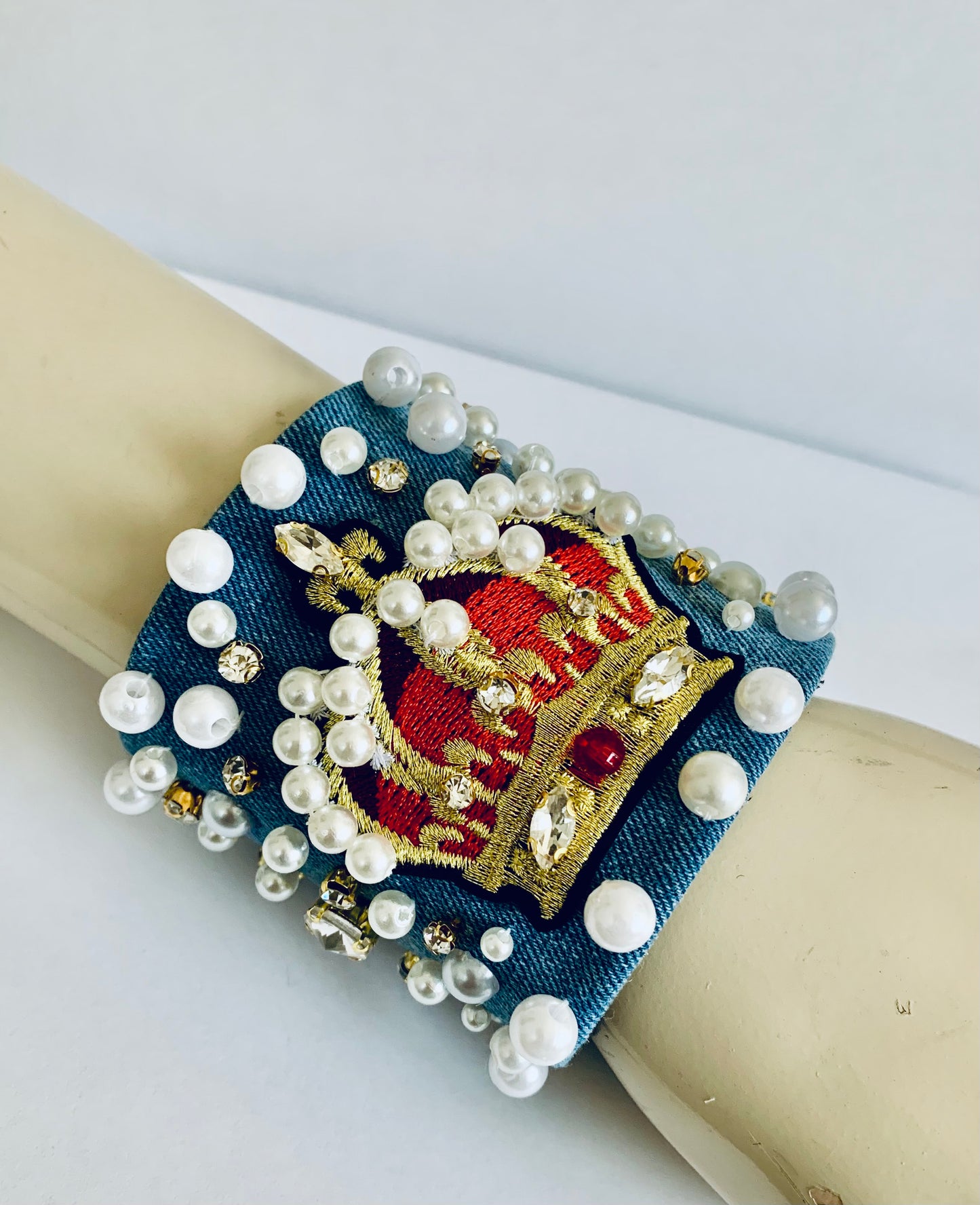 Crown Denim Bracelet with Charms & Beads– Boho Chic Jewelry