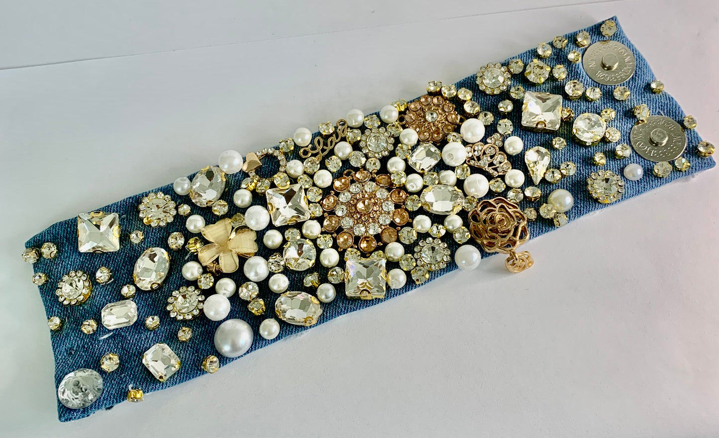 Glam Denim Bracelet with Charms & Beads–Boho Chic Jewelry