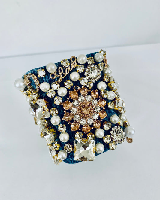 Glam Denim Bracelet with Charms & Beads–Boho Chic Jewelry