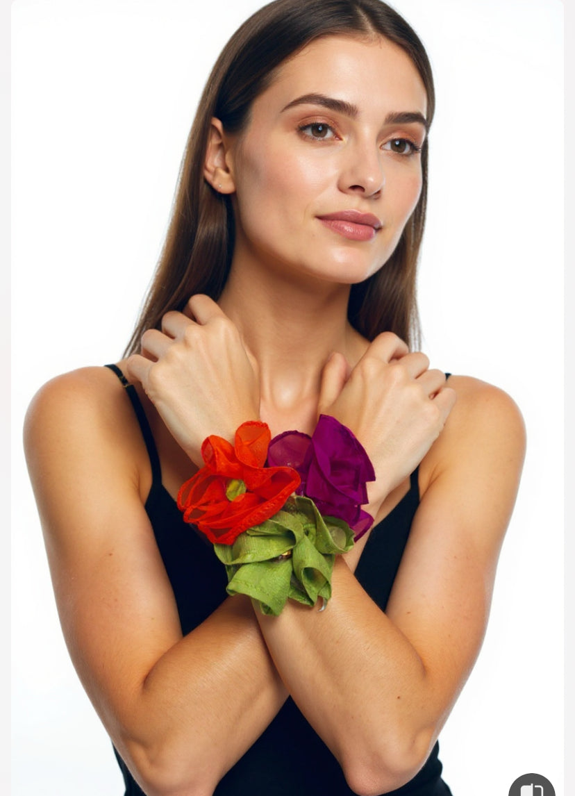 Denim Floral Bracelet with Beads–Boho Chic Jewelry