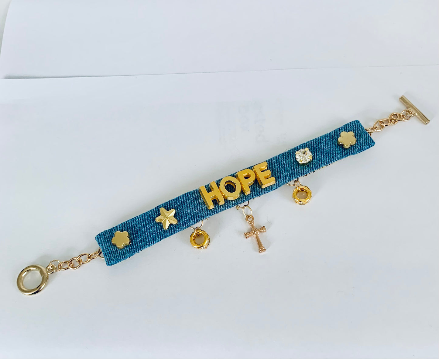 Hope Denim Bracelet with Charms and Beads–Boho Chic Jewelry