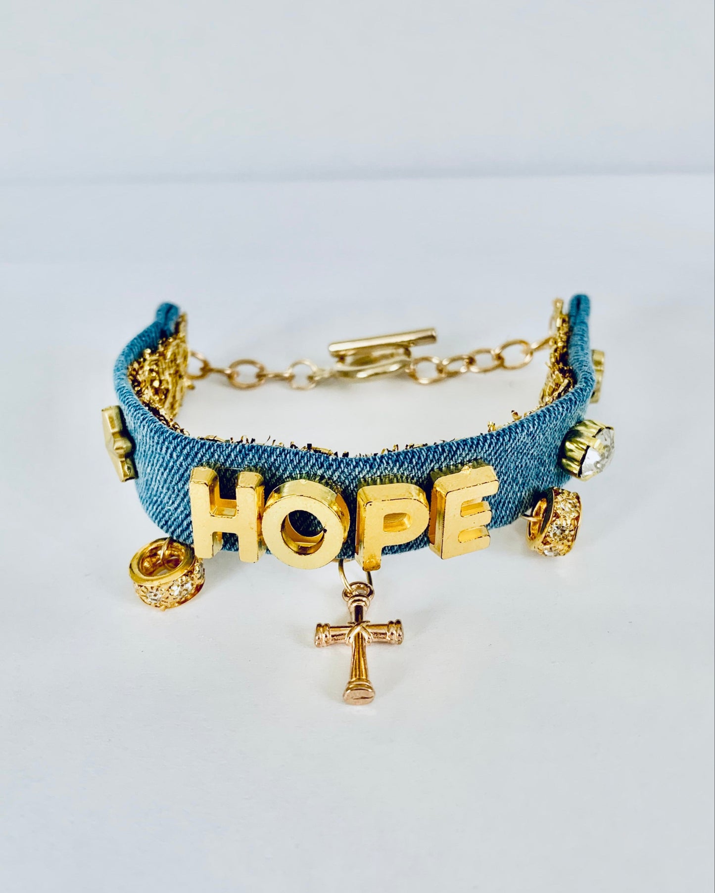 Hope Denim Bracelet with Charms and Beads–Boho Chic Jewelry
