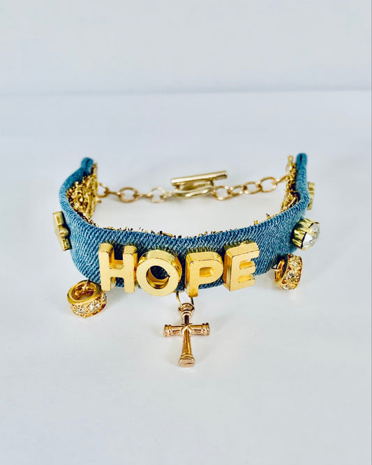 Hope Denim Bracelet with Charms and Beads–Boho Chic Jewelry