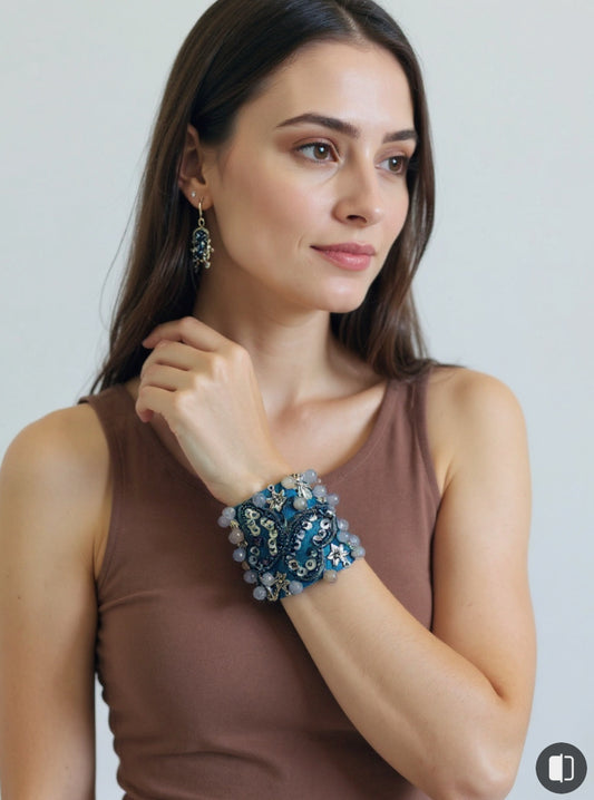 Butterfly Denim Bracelet with Charms and Beads–Boho Chic Jewelry