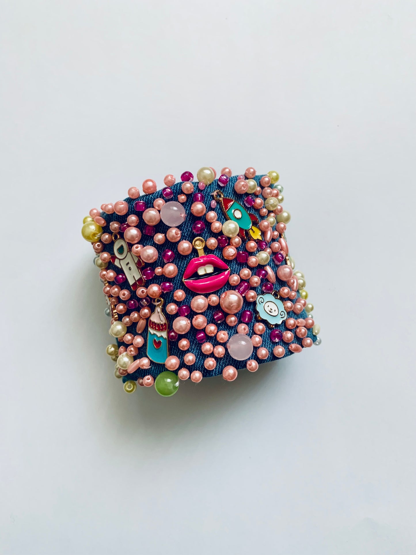 COLORS Hand-Embellished Denim Bracelet with Charms & Pearls