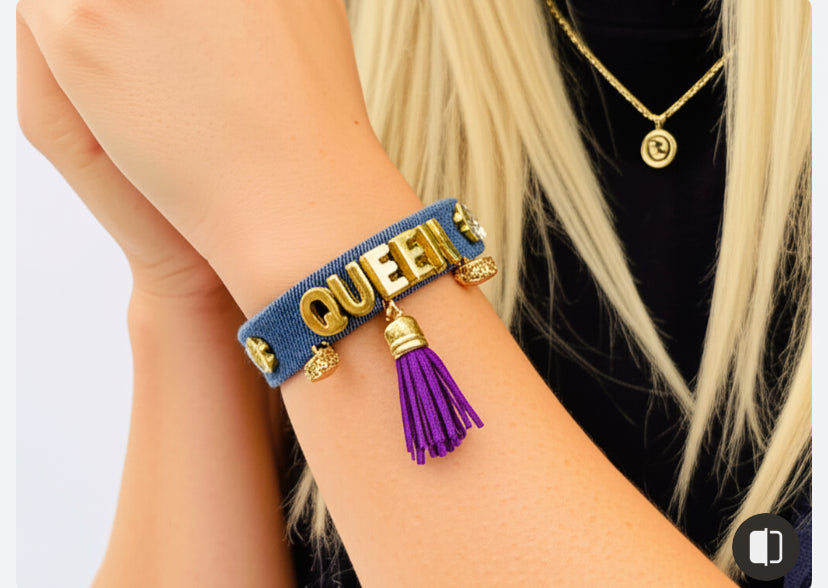 Queen Denim Bracelet with Charms and Beads–Boho Chic Jewelry
