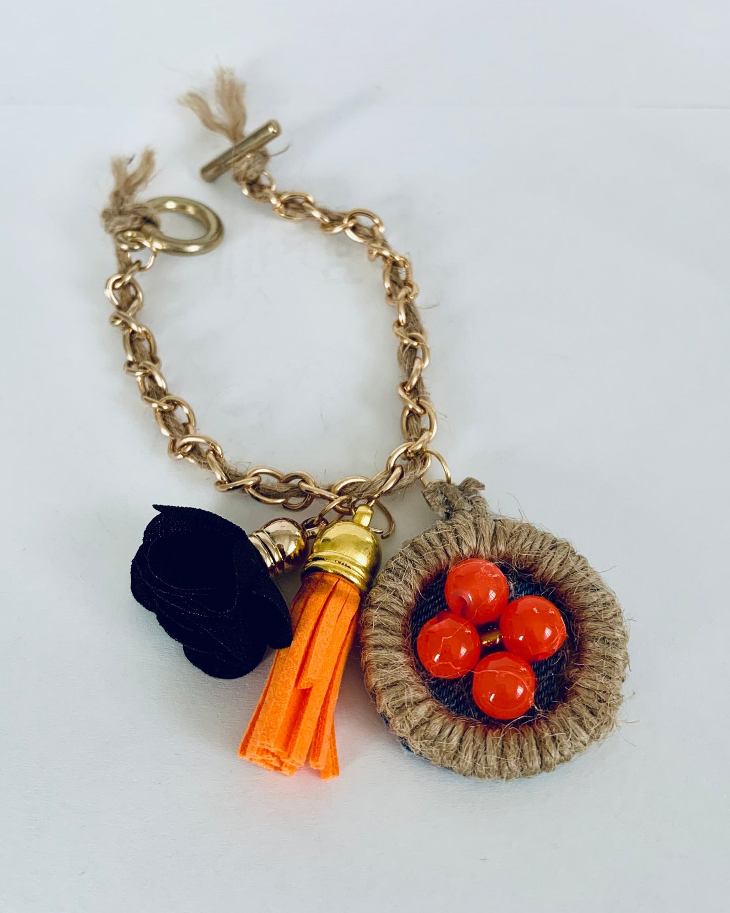 Rustica Denim Bracelet with Charms and Beads–Boho Chic Jewelry