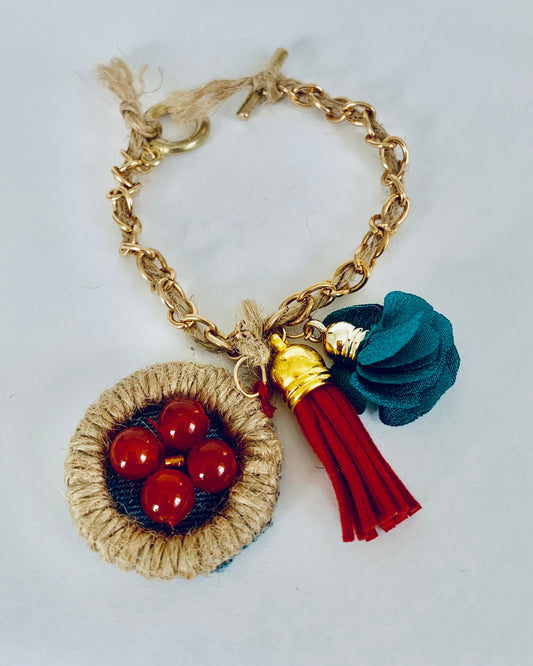 Soganel Denim Bracelet with Charms and Beads–Boho Chic Jewelry