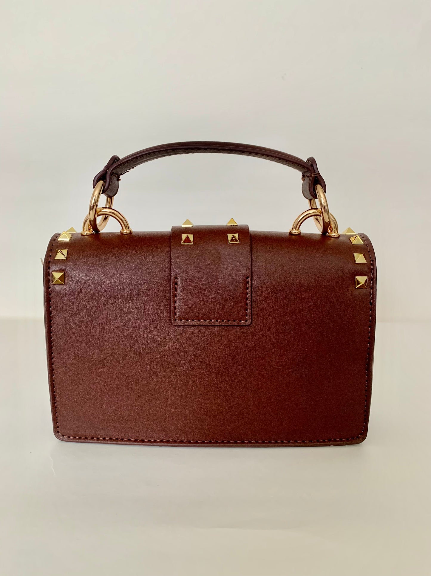 Brown Crossbody bag with Gold Studs and Decorative Pins