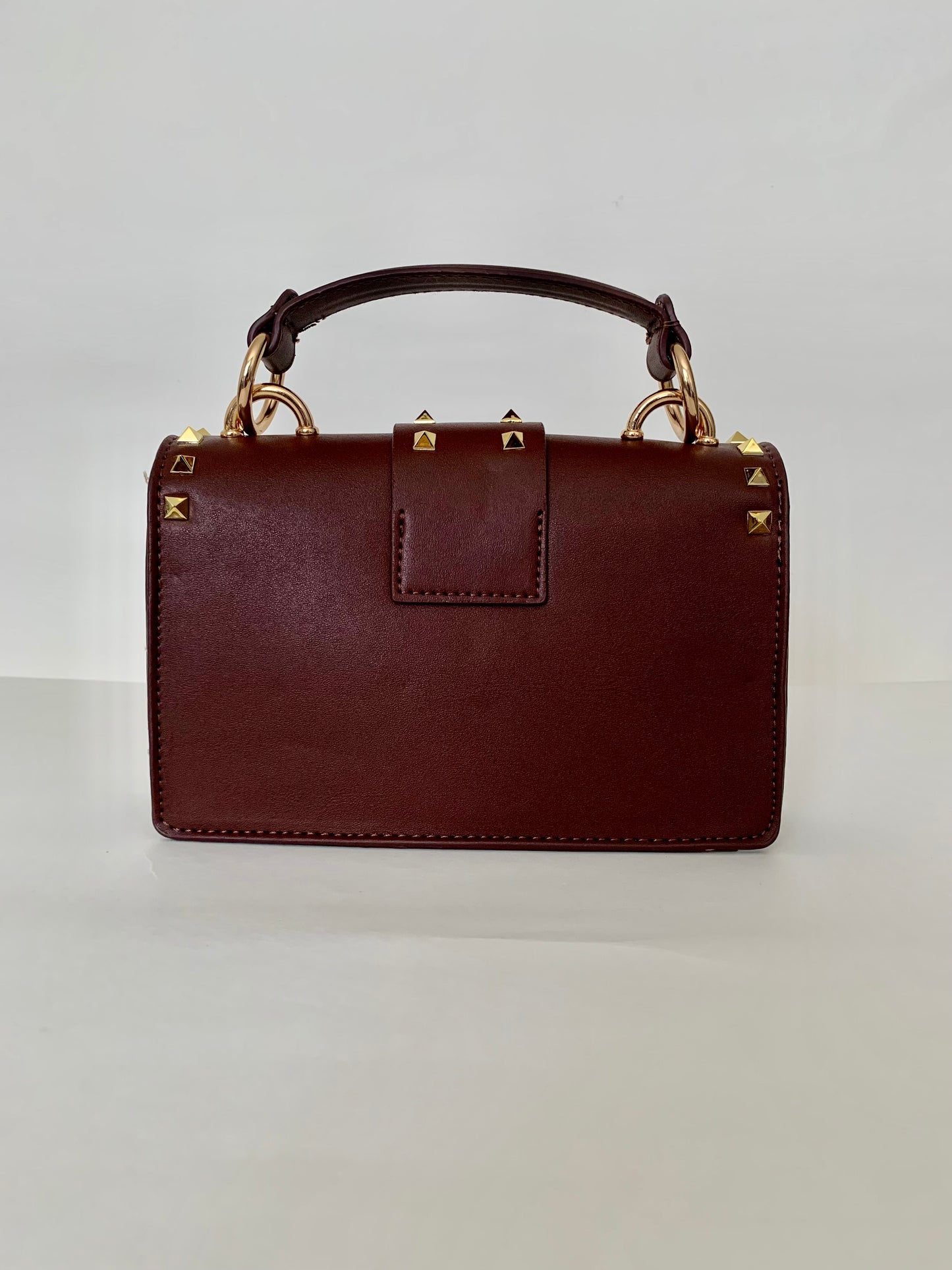 Brown Crossbody bag with Gold Studs and Decorative Pins