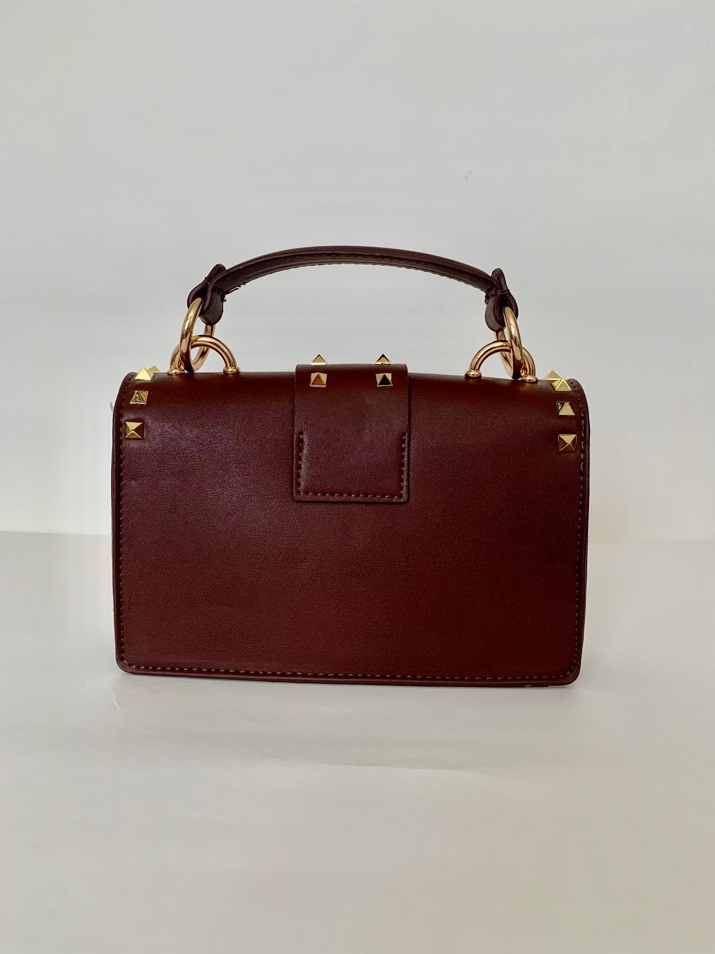 Brown Crossbody bag with Gold Studs and Decorative Pins