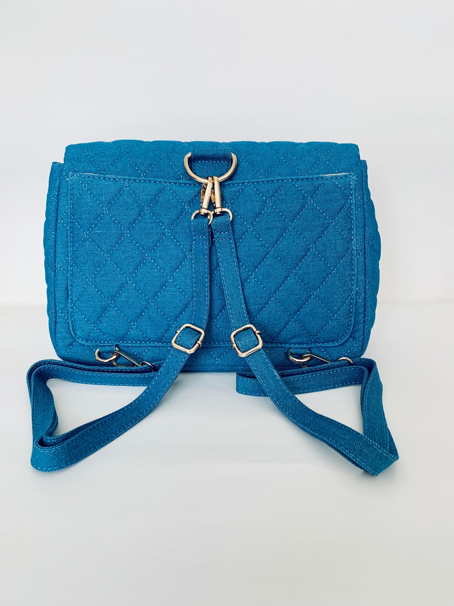 Blue Denim Backpack with Crown Designs