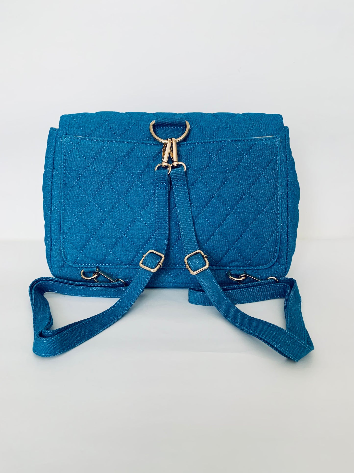 Blue Denim Backpack with Crown Designs