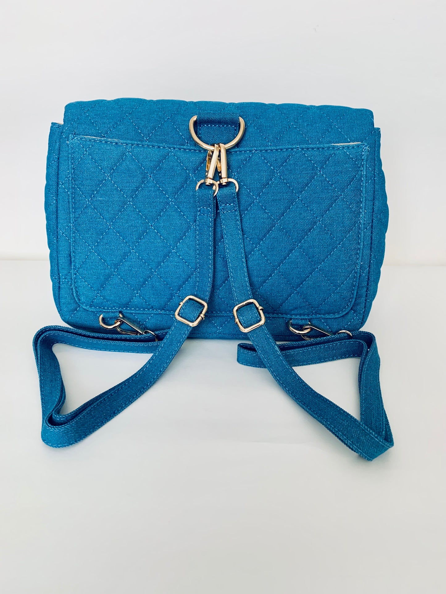 Blue Denim Backpack with Crown Designs
