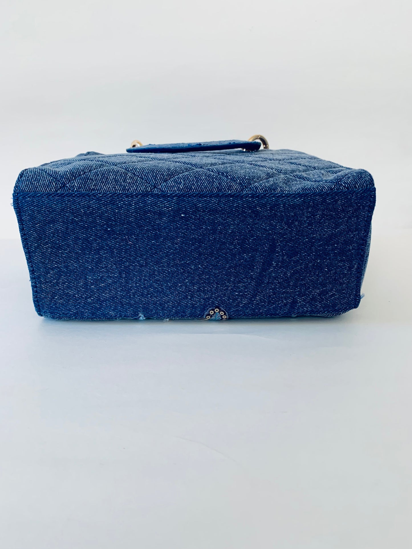 Blue Denim Handbag with Floral Embroidery and Embellishments