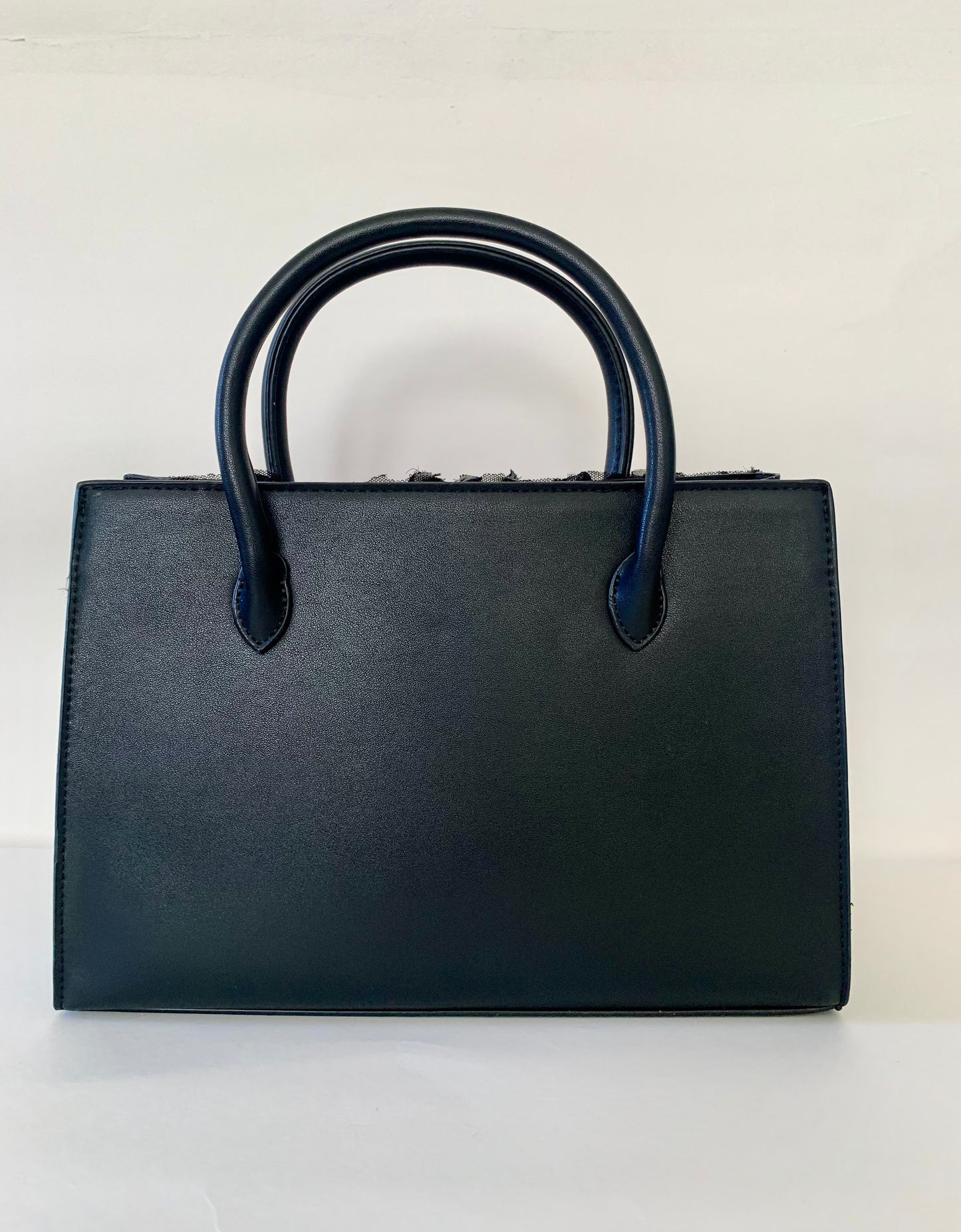 Black Handbag with Red Floral Embroidery