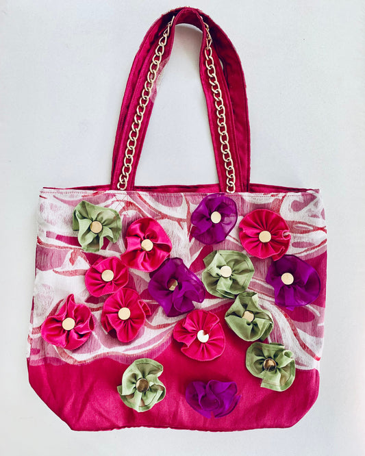Handmade Floral Tote Bag– Appliqué Flowers – Boho Chic