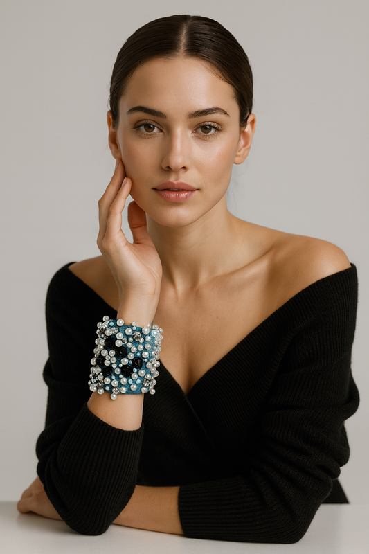 Bows Denim Bracelet with Charms & Beads– Boho Chic