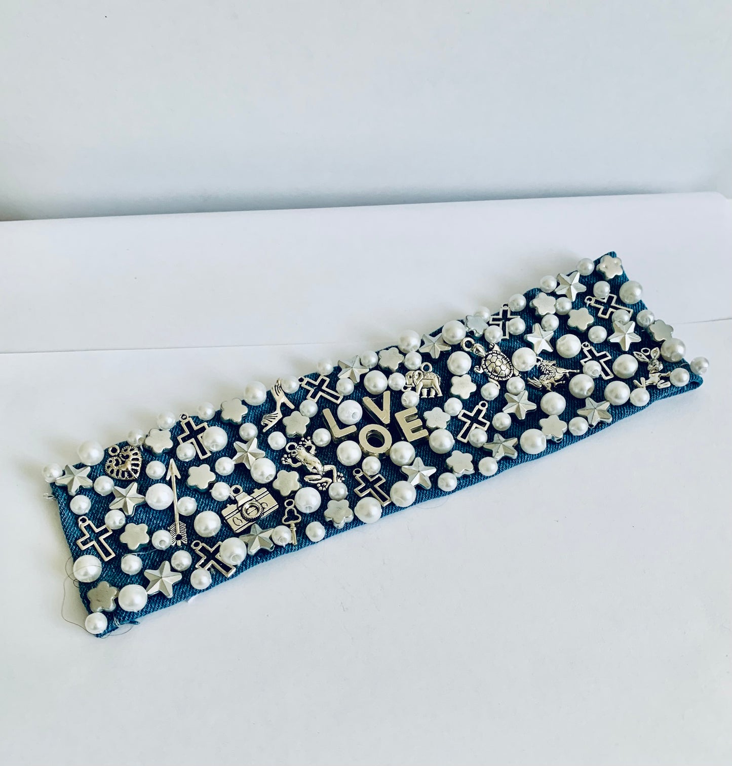Silver Love Denim Bracelet with Charms & Beads– Boho Chic Jewelry
