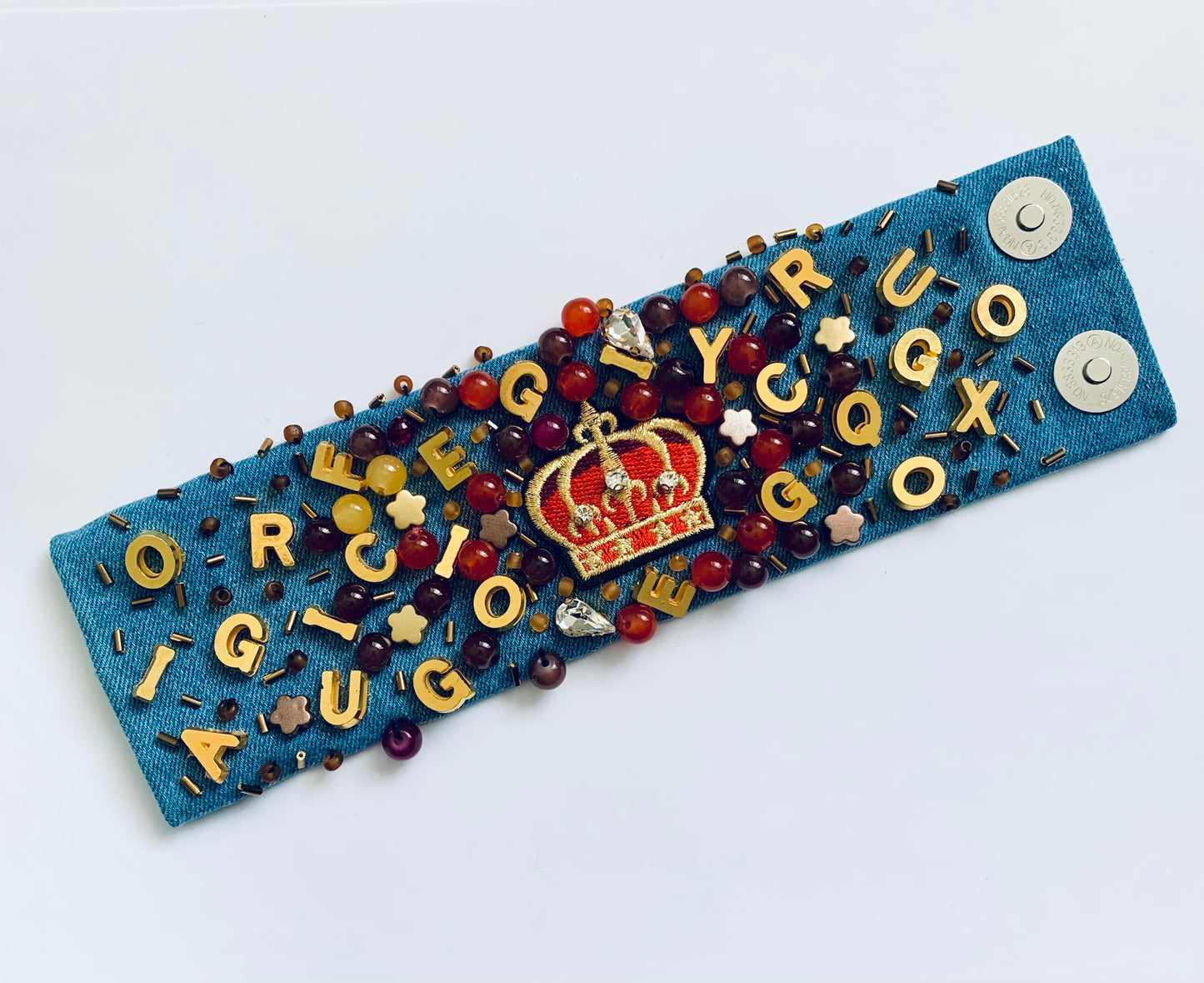 CROWN – Handmade Denim Bracelet with Royal Embroidery & Bead