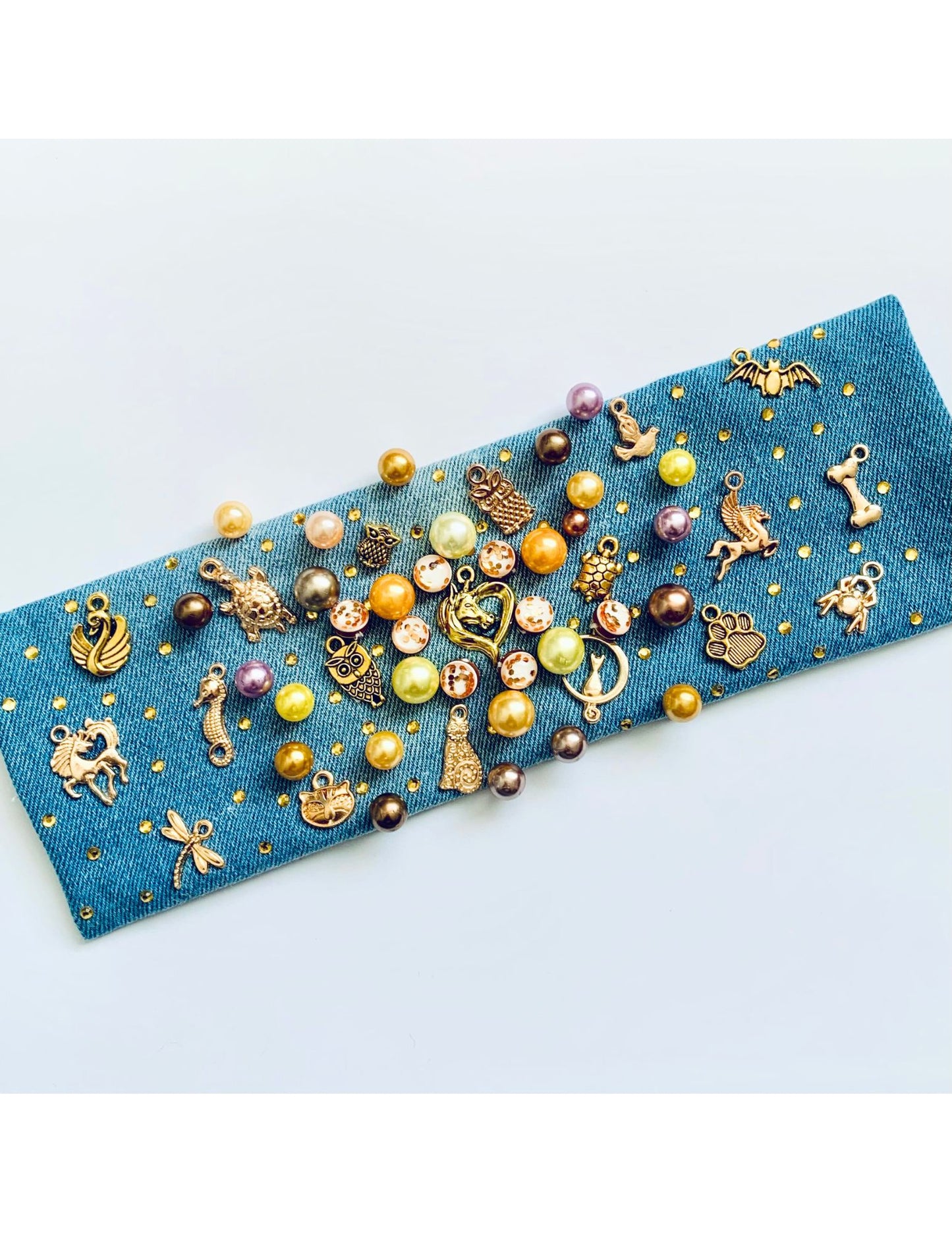 FAUNA Handmade Boho Chic Denim Bracelet with Charms