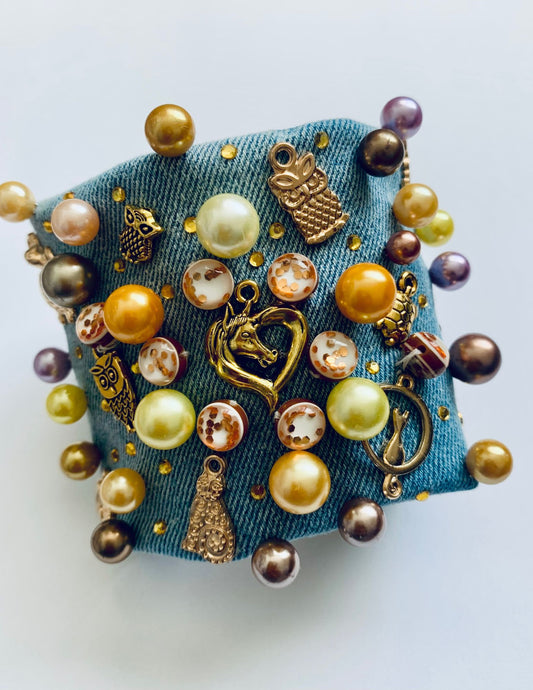 FAUNA Handmade Boho Chic Denim Bracelet with Charms