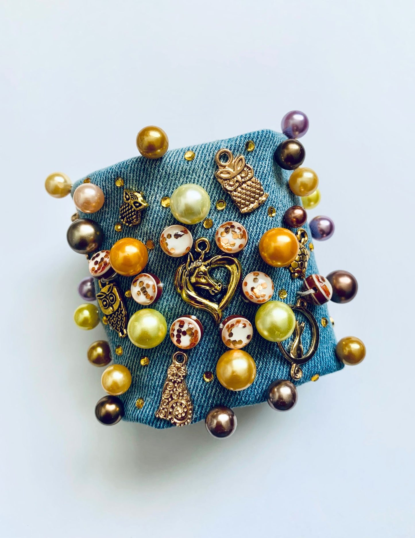 FAUNA Handmade Boho Chic Denim Bracelet with Charms