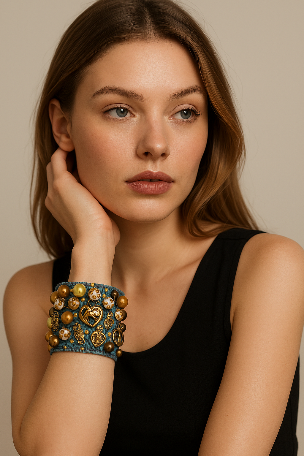 FAUNA Handmade Boho Chic Denim Bracelet with Charms