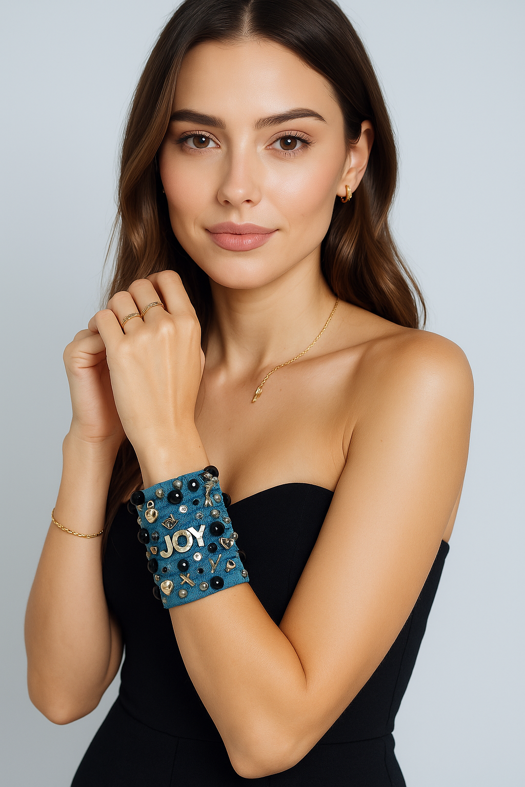 JOY Denim Bracelet. Handmade Statement Piece with Charms