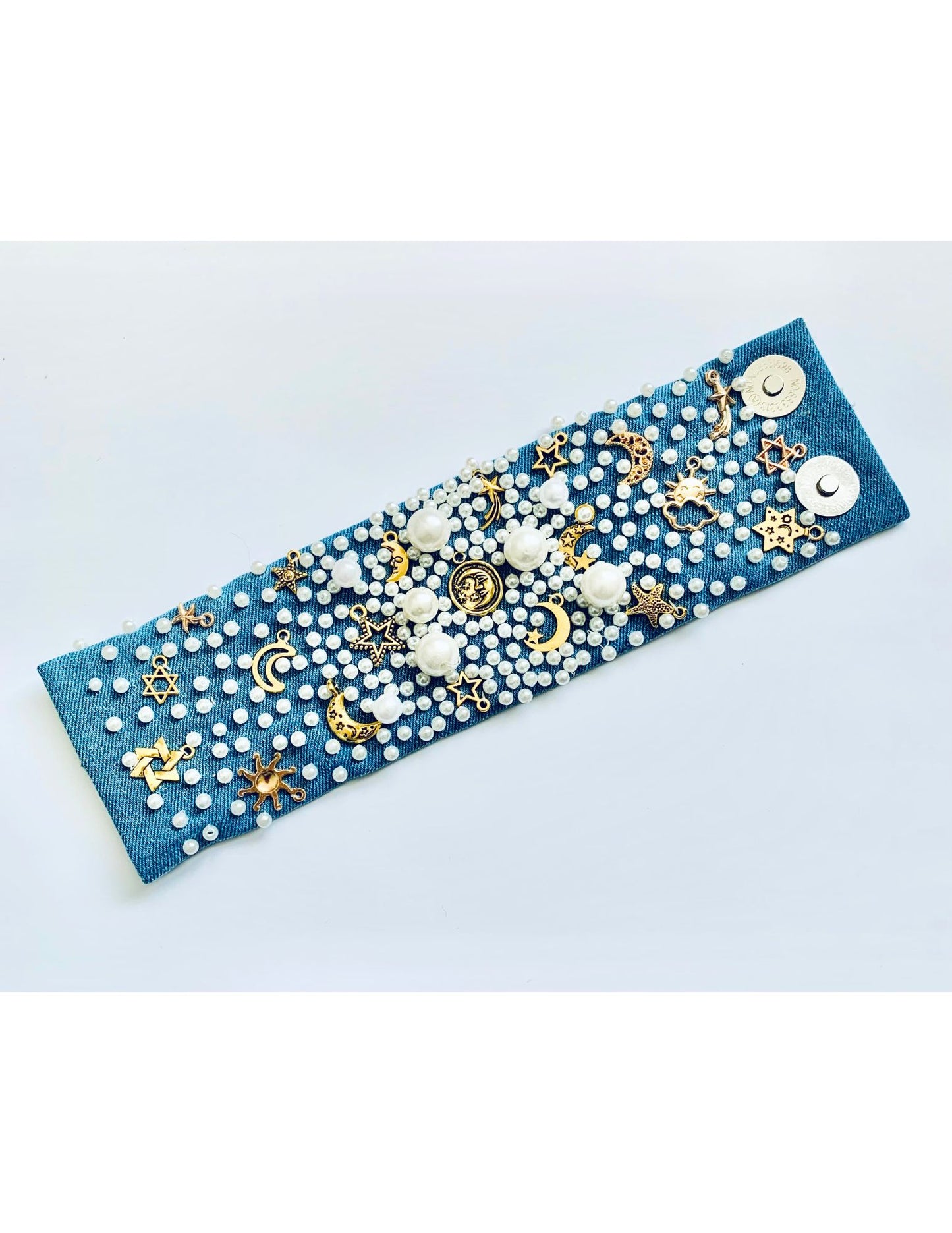 MOON Handmade Boho Denim Bracelet with Pearls | Made in USA