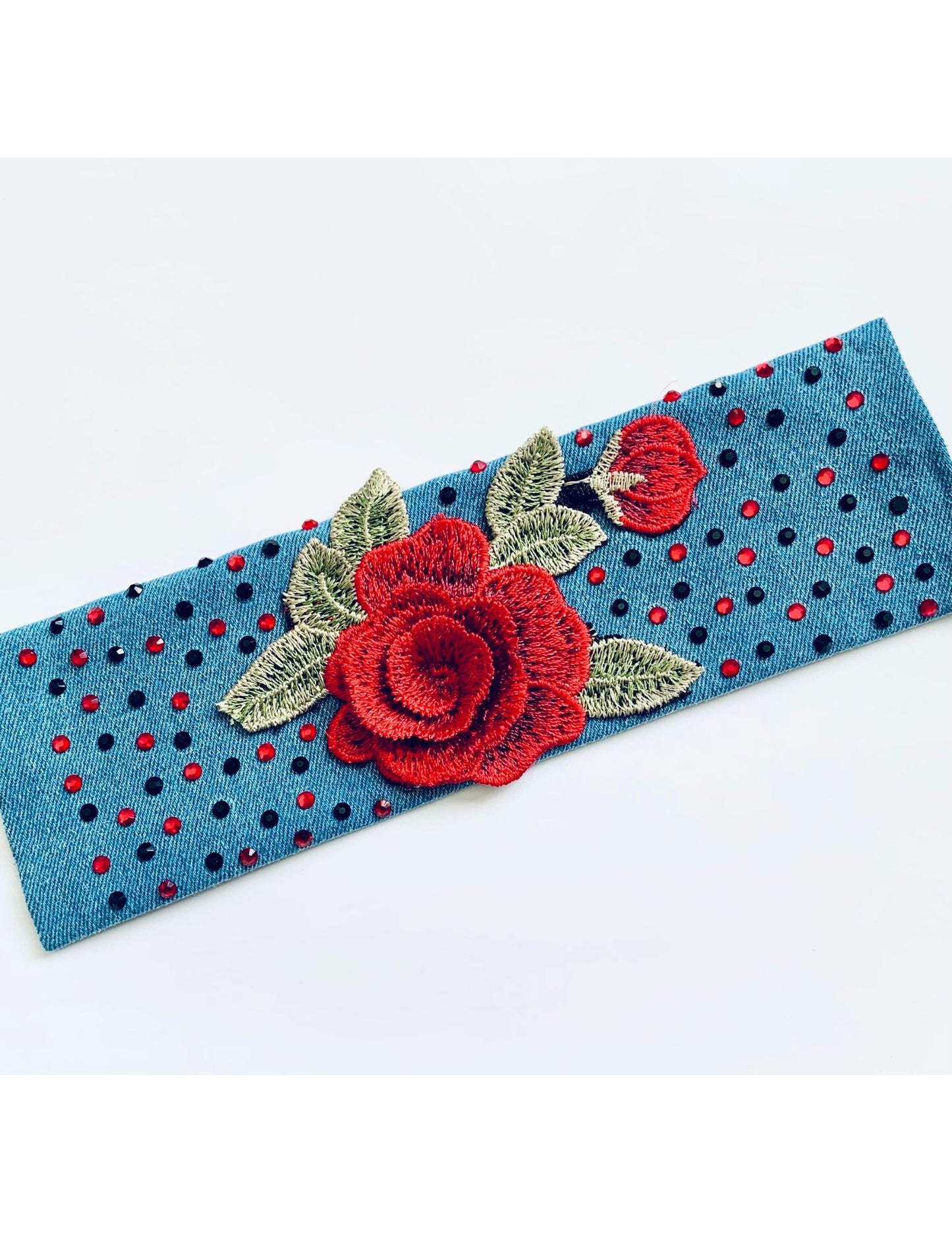 ROSE – Handmade Boho Chic Embroidered Denim Bracelet