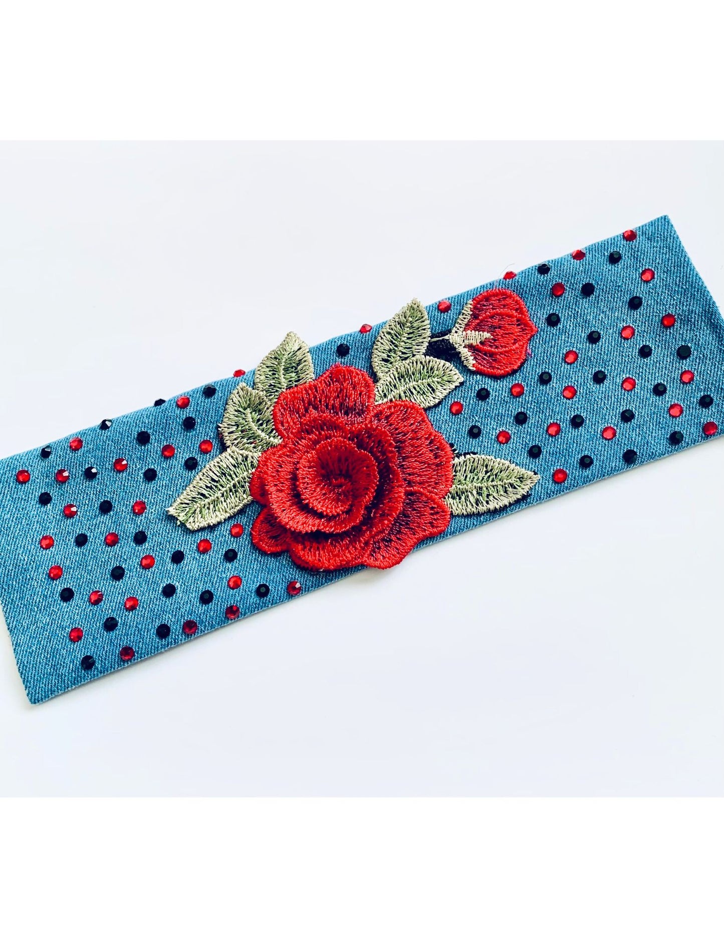 ROSE – Handmade Boho Chic Embroidered Denim Bracelet
