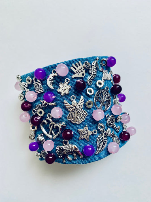 Angel Denim Bracelet with Charms & Beads– Boho Chic