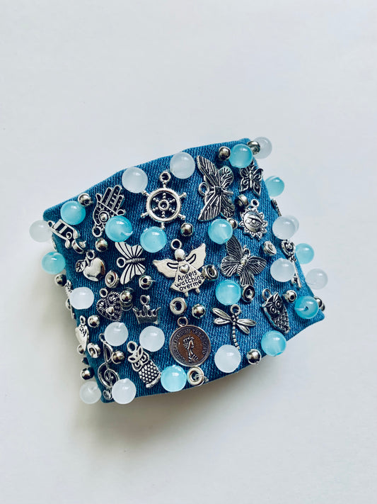 Angela Denim Bracelet with Charms & Beads– Boho Chic